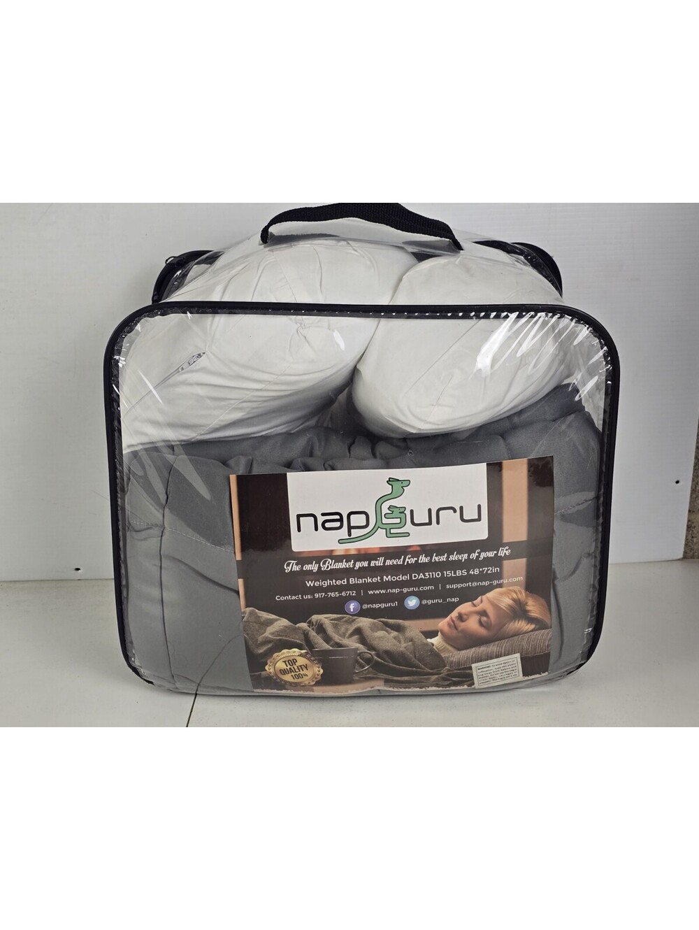 15 LB WEIGHTED BLANKET 48x72 TWIN, MICROFIBER WITH GLASS BEADS And Neck Pillow
